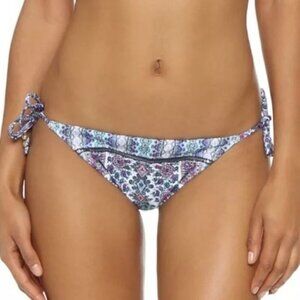 New Nanette Lepore Paros Bikini Bottom Side Ties Damask Print Blue Purple Sz L